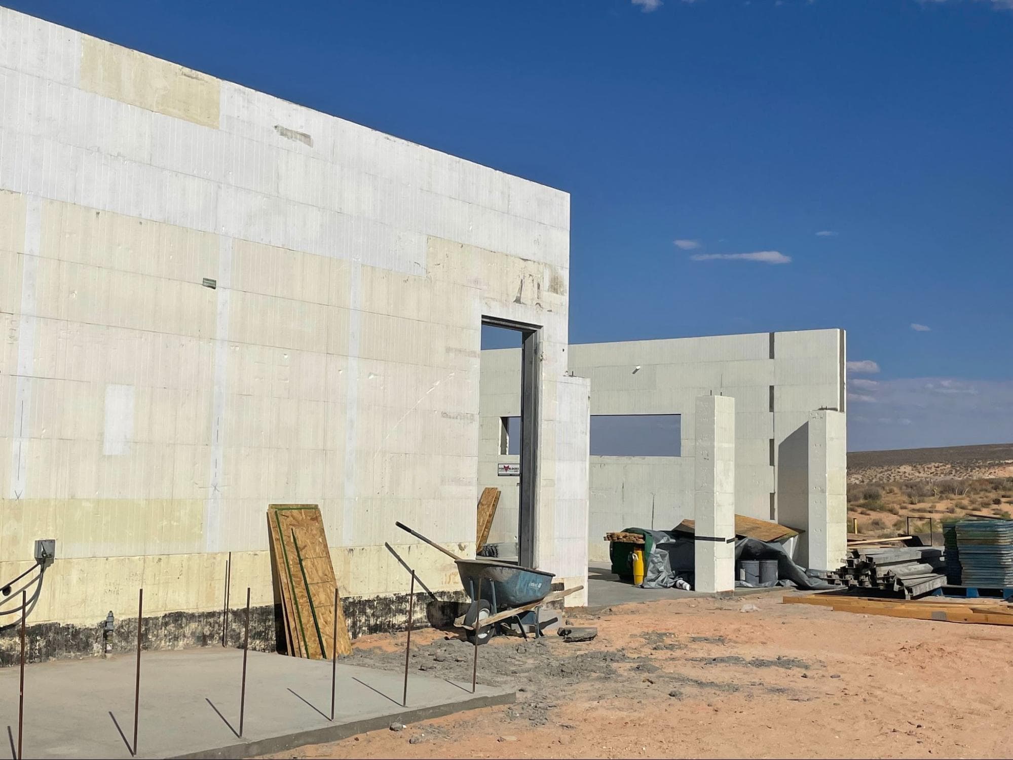 Completed AAC panel walls standing on a new residential building site